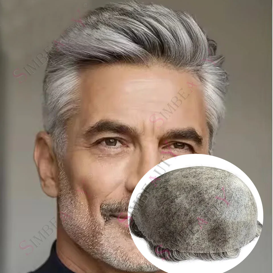 

Парик из человеческих волос для мужчин 0,1 мм, полная тонкая кожа, черный, коричневый, 1b40 1b80, седые волосы, мужские парики, протез, натуральная мужская система волос