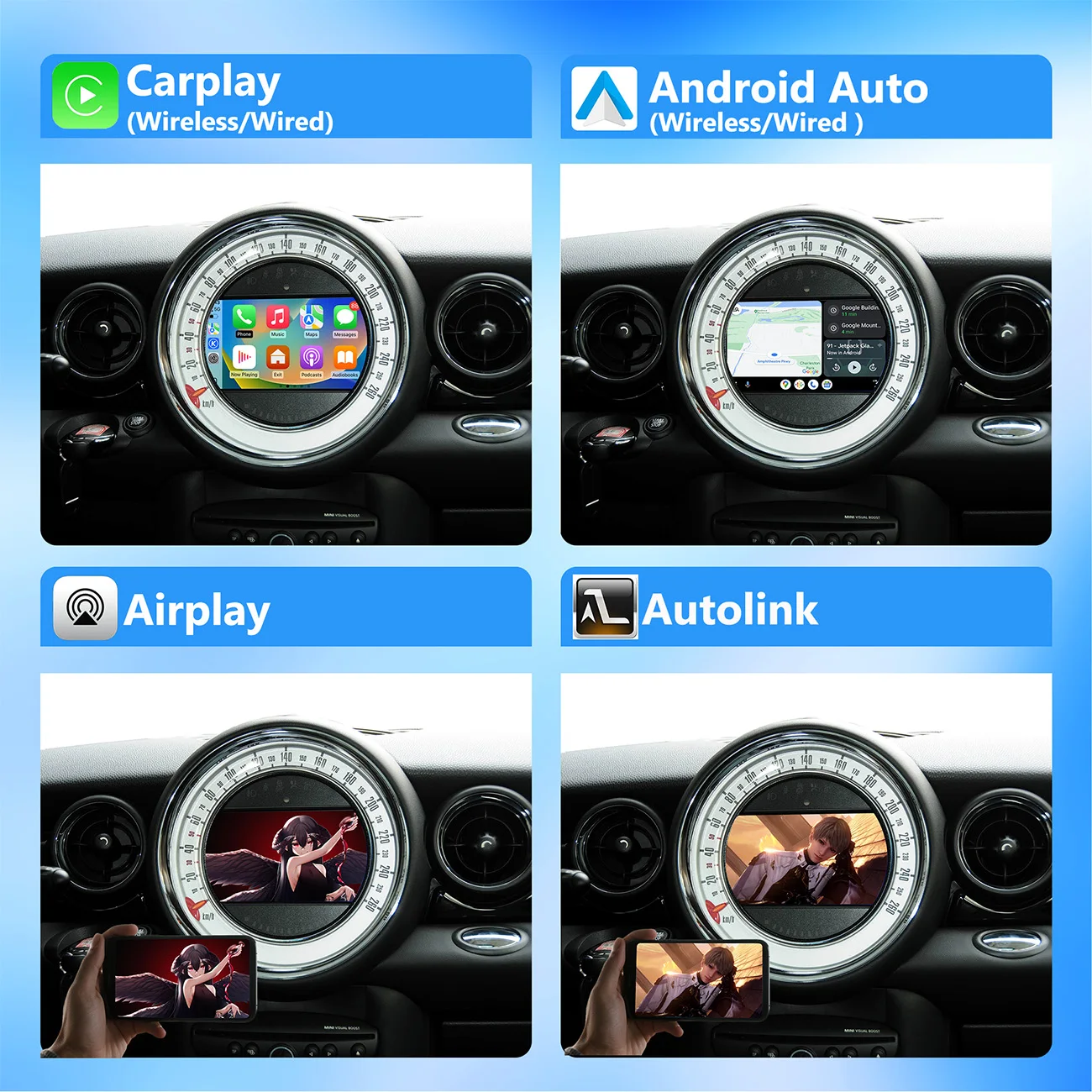 CarPlay Android Auto اللاسلكي لنظام BMW CIC MINI 2009-2014 مع وصلة مرآة AirPlay CarPlay وظيفة دعم خلفي #3