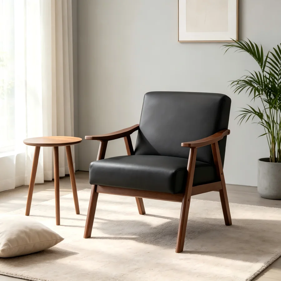 Accent Chair with Microfiber Upholstery and Solid Wood Frame, Classic Mid-Century Modern Living Room Furniture for Extra Seatin