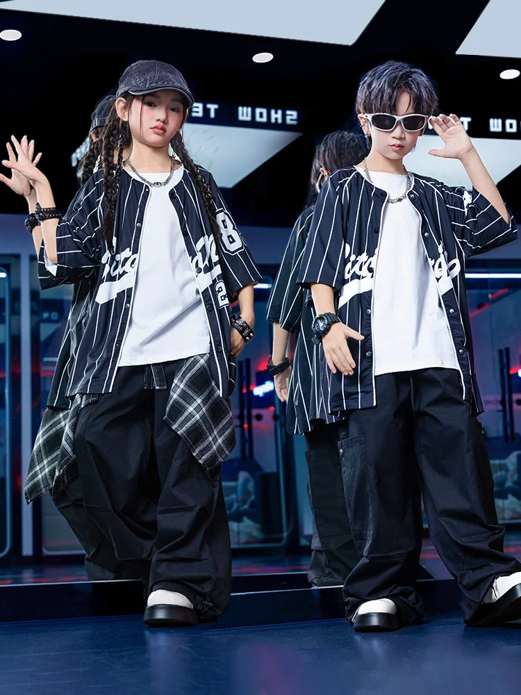 Kids Hip Hop Outfit Unisex Baseball Shirt Broek Set Kinder Street Dance Kleding Prestaties Kostuum Trendy Show Wear Cool