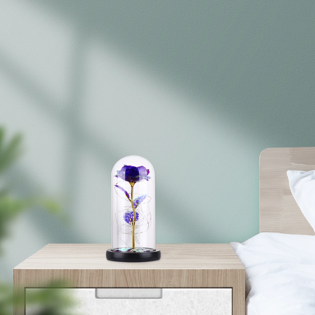 

Gold Foil Rose Ornament Desktop Night Light Glass Dome Lamp Christmas Home Room Decoration Enternal Flower