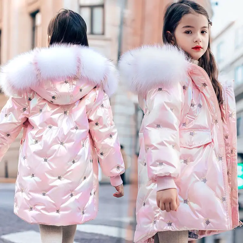 Long Style Teens Fur Hooded Thick Padded Winter Girls Jacket Kids Hooded Warm Outerwear Coat For Girls Clothes Children Jackets