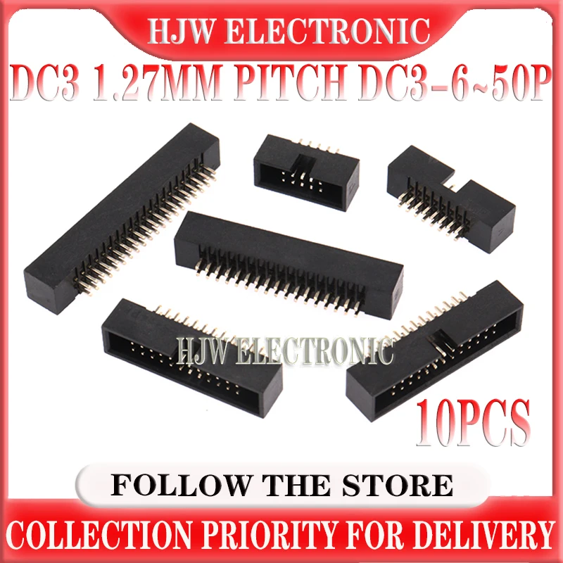 10pcs Dc3 1.27mm Pitch Dc3-6/8/10/12/14/16/20/24/26/30/34/40/50p Pin Idc Socket Connector Double Row Straight Pin Male Header