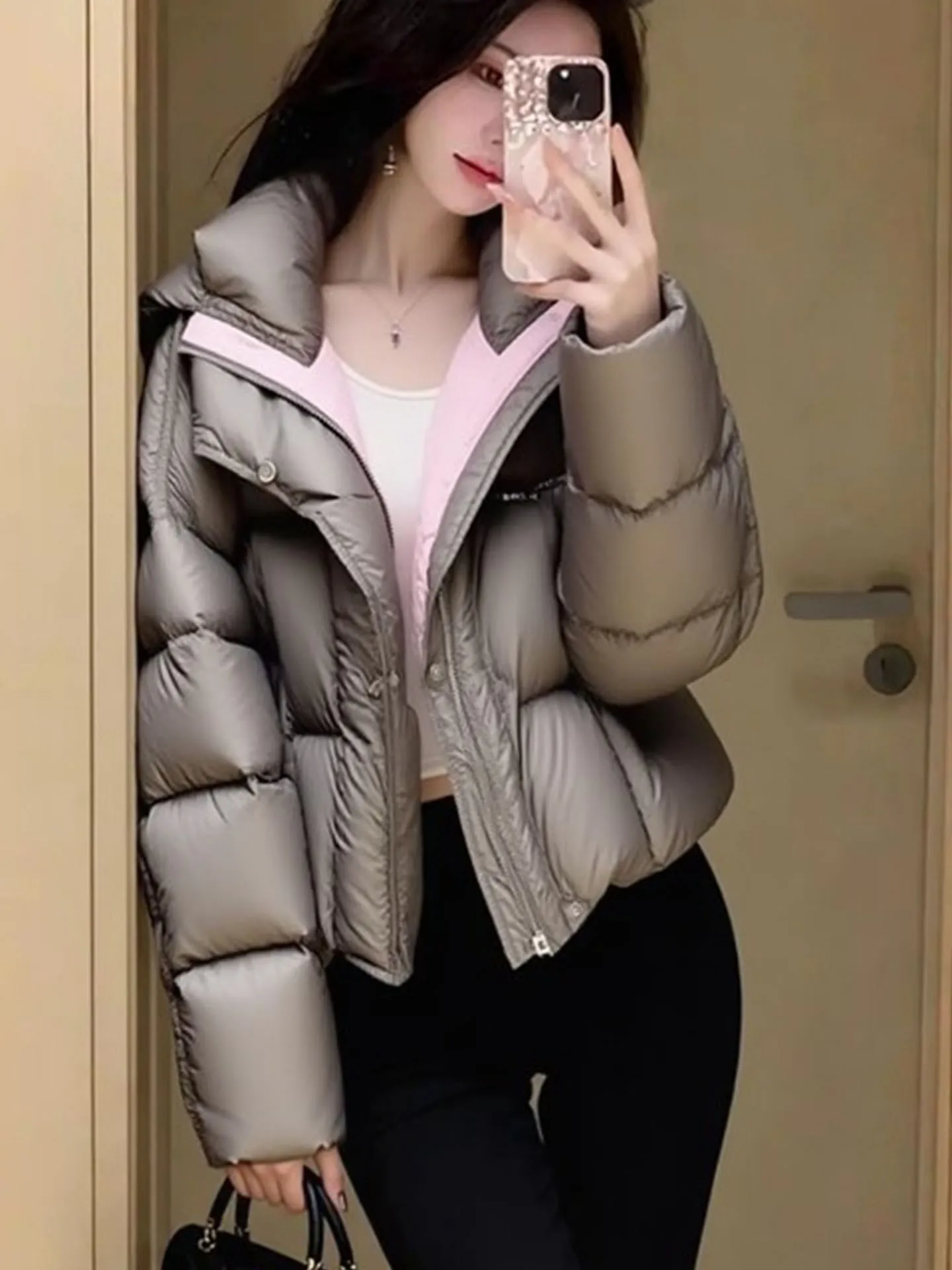 Sli ort Puffer Jaet mujer ey Color espumoso 2025 nuevo invierno Thi prendas de vestir exteriores coreano Sle Commute Faion