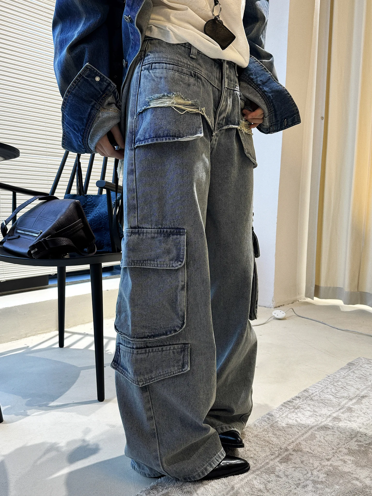 

Новые весенние женские джинсы в американском ретро-стиле, свободного кроя, с разрезами и множеством карманов, в уличном стиле