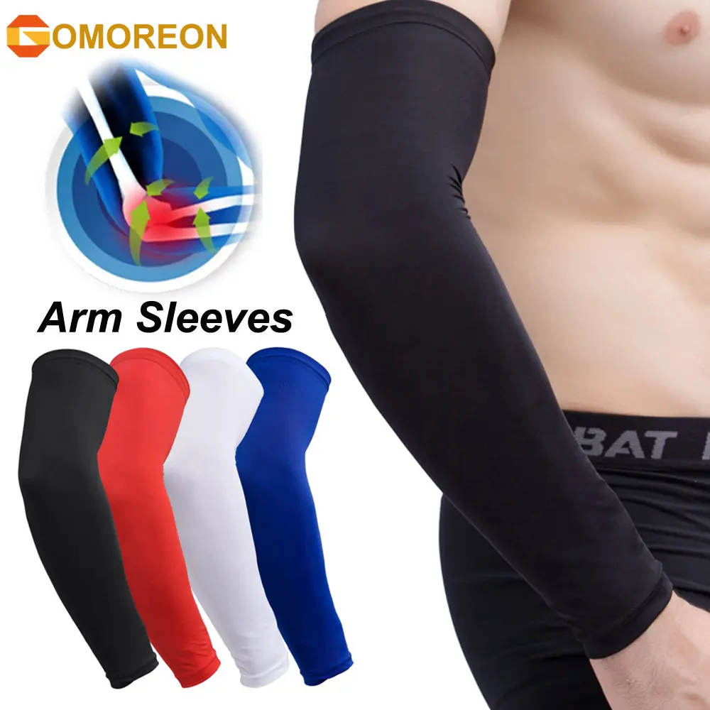 GOMOREON, 1 Uds., manga de compresión para brazo deportivo, calentador de brazo para baloncesto y ciclismo, protección UV para correr en verano, codera para voleibol