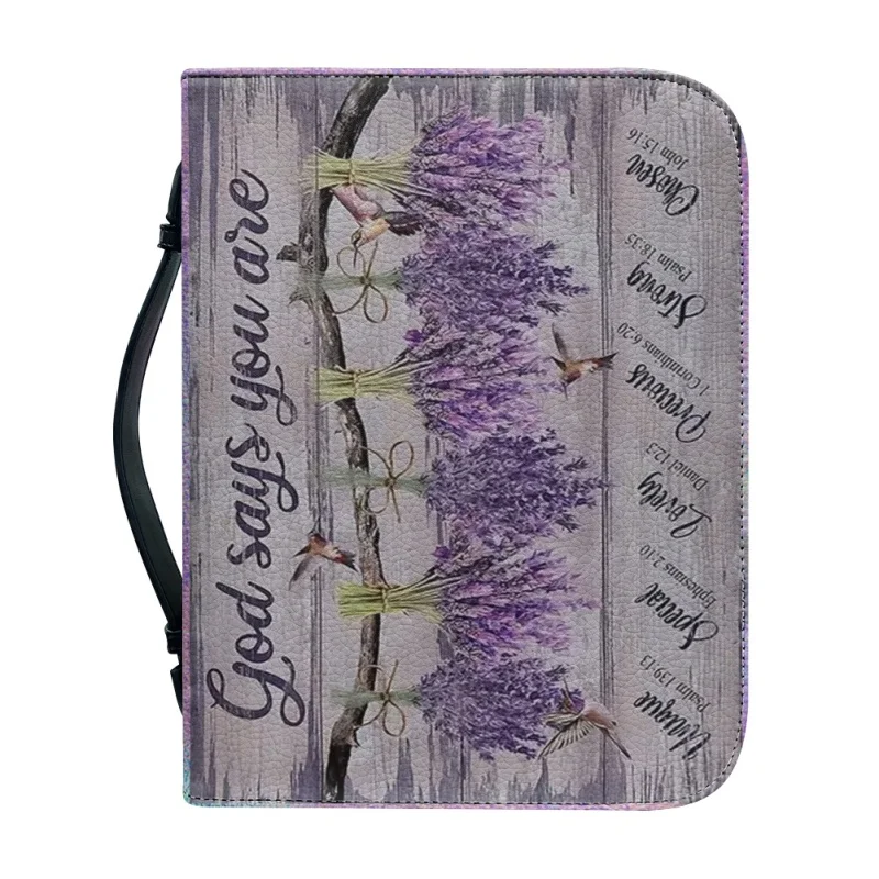 Dio dice che sei personalizzato farfalla lavanda viola regalo di natale stampa borsa bibbia in pelle Cross Design borse da donna