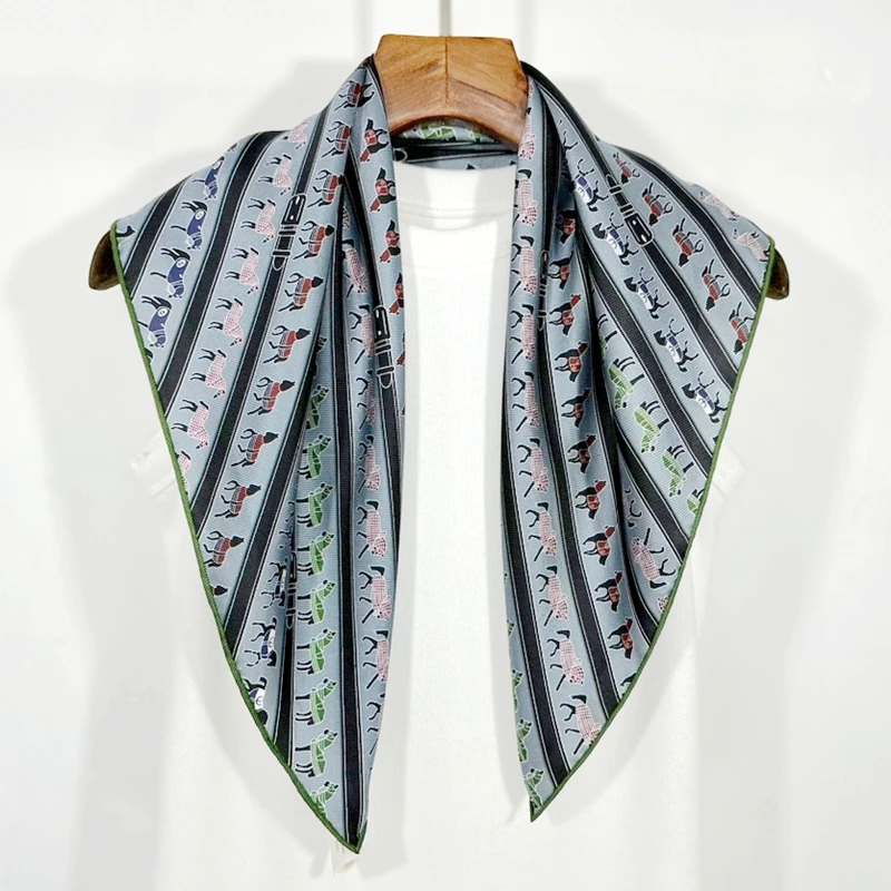 両面シルクスカーフ-本物のシルク-マルベリーシルク-ツイルパターン-幾何学模様-多用途-大きめの正方形スカーフ-すべての年齢層向け