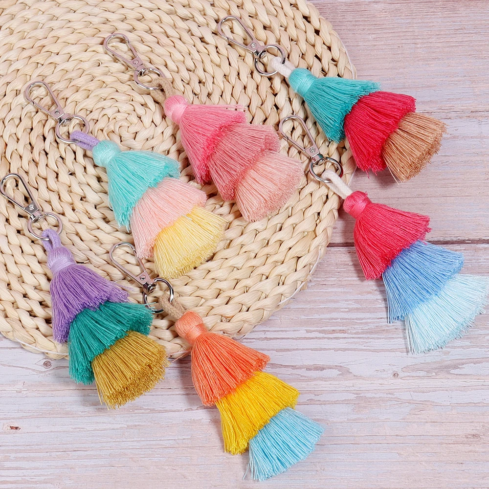 1Pc Bohemian Layered Tassel Keychain Multicolor Bag Charm Key Ring for Jewelry Gift DIY Cute Key Chain Tassel Accessories