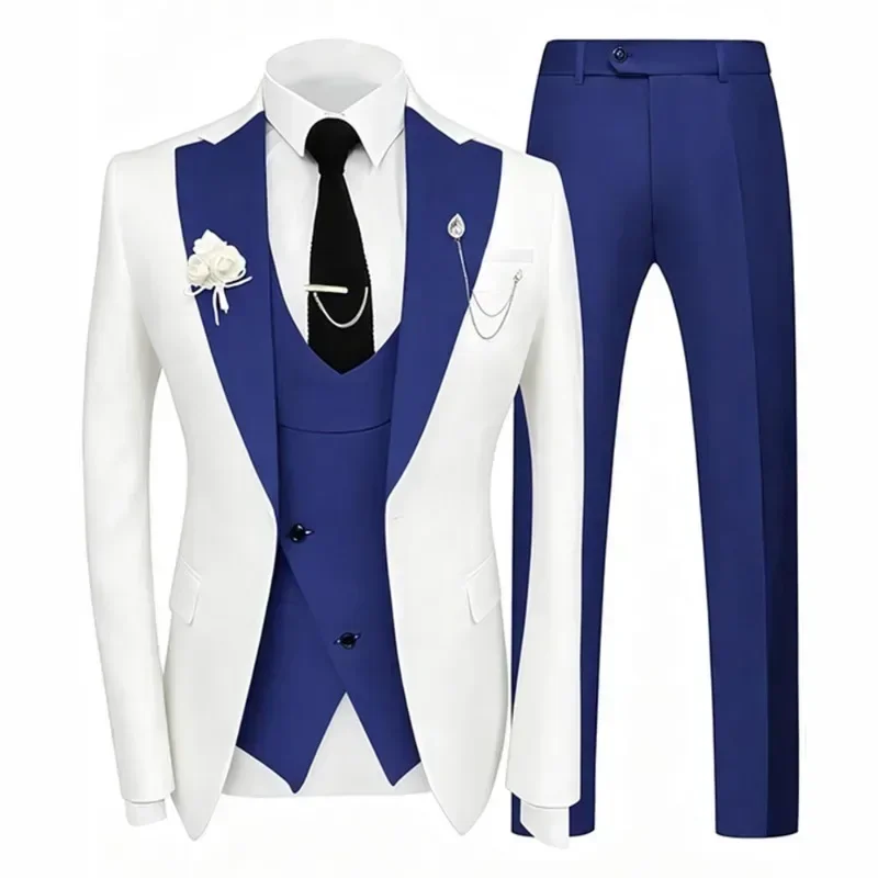 Formeller Herrenanzug 3-teiliges Set Bräutigam Hochzeits-Smoking Slim Fit Jacke Weste Hose Formelle Partykleidung Maßgeschneiderte Kleidung Herrenanzüge – Detail 5