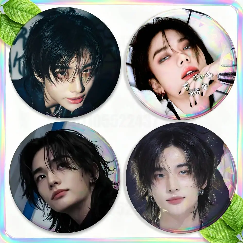 H-Hyunjin Brooches for Backpack Accessories 25,32,44,58,75mm Round Enamel Pins 2-piece set Cartoon Anime Badge