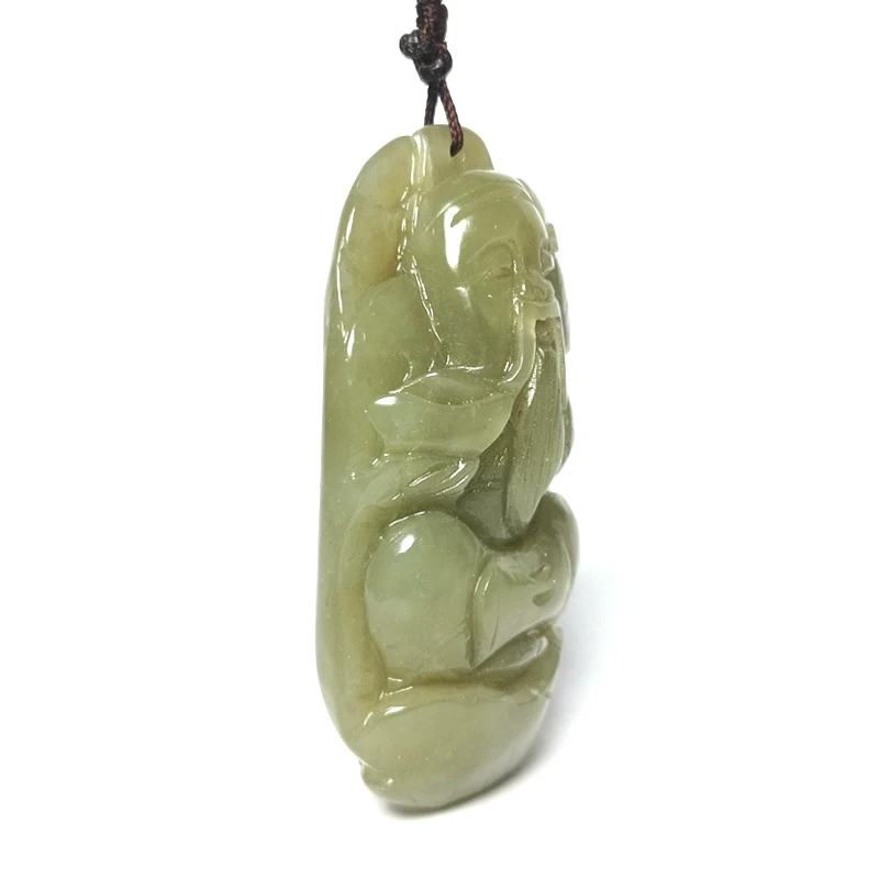 YIZHU CULTURE ART Old Chinese Hetian Jade Carving God of Wealth Statue 6.6x3.6x2.3cm Jadeite Pendant for Collection