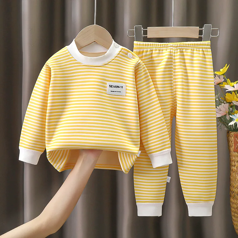 Neues Gestreiftes Plüsch-Warmes Kinderbekleidungsset für Jungen und Mädchen Pyjamas Kleidung Hosen Herbst- und Winter-Pyjamas 0-5 Jahre – Detail 9