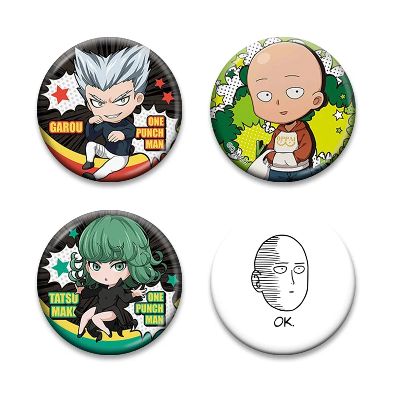 32/44/50/58mm Round Snap-in Brooches Anime One Punch Man Lapel Pins Genos,Tatsumaki,Saitama Cartoon Badge Bag Accessories Gifts