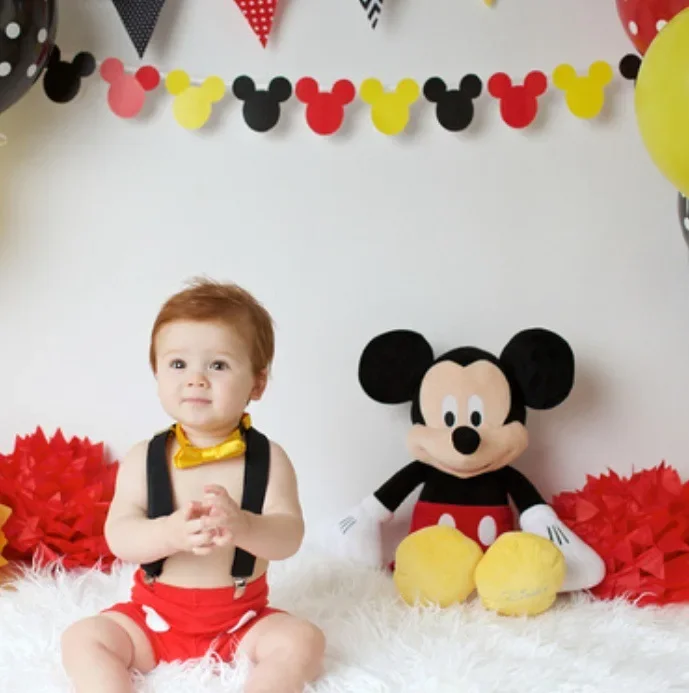 Baby Cash Outfit Infant Mickey Cosplay Costume 1st Birthday Party Suspenders+shorts+bowtie+cap Newborn Photograph PP Pants Set