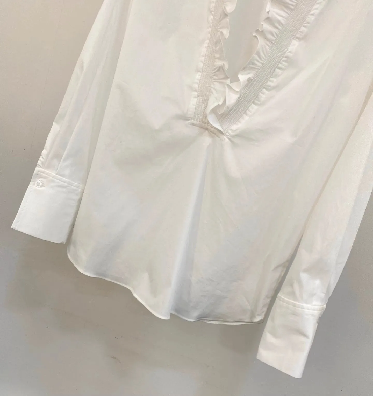 Sexy Deep V-Neck Blouse Shirts 2026 Spring Summer Fashion Women Pleated Ruffle Patchwork Long Sleeve Elegant White Tops Shirt