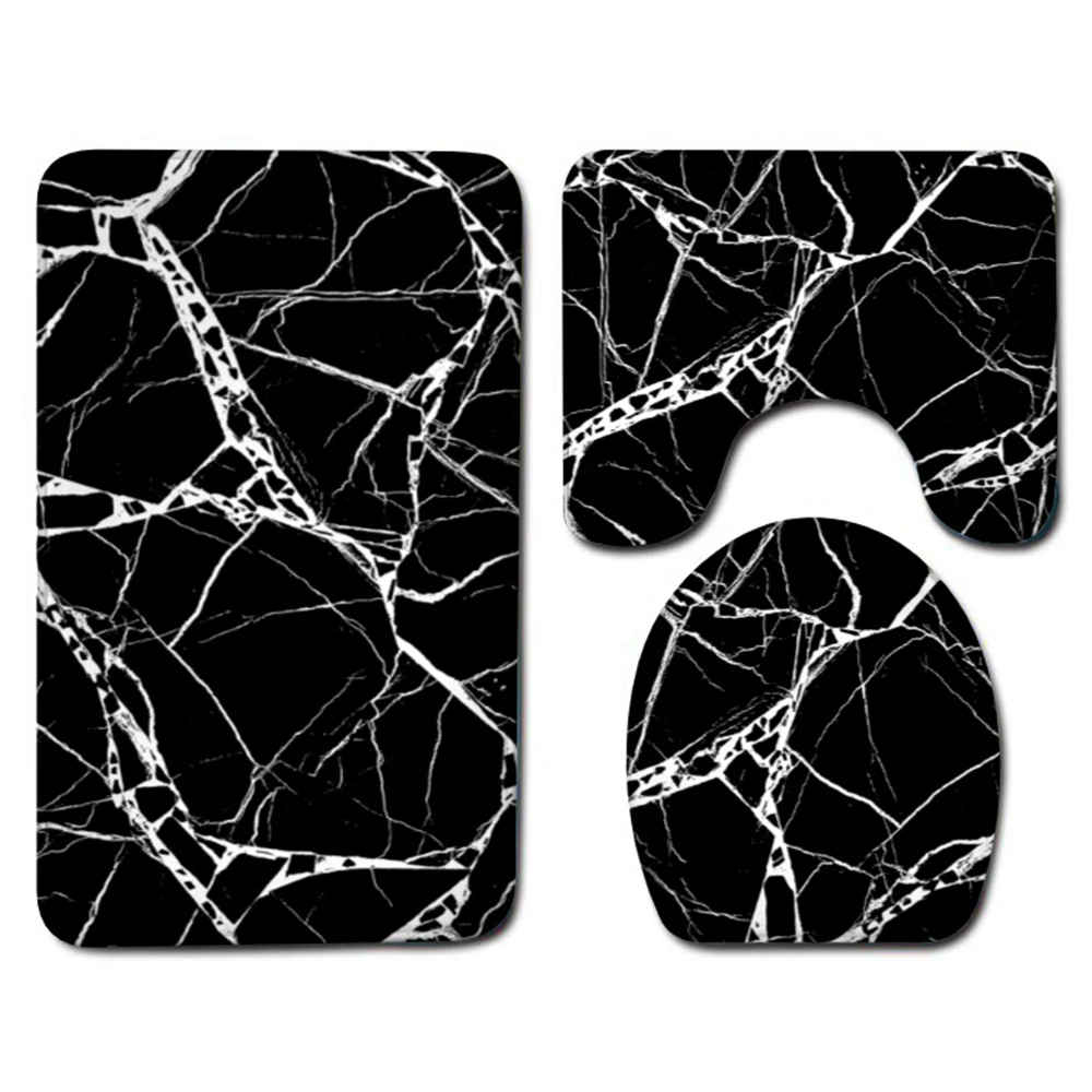 

Abstract Marbled Bathroom set Black Gold Marble Bathroom non-slip Carpet Foot mat Toilet Mat ultra Soft Absorbent Home Decor