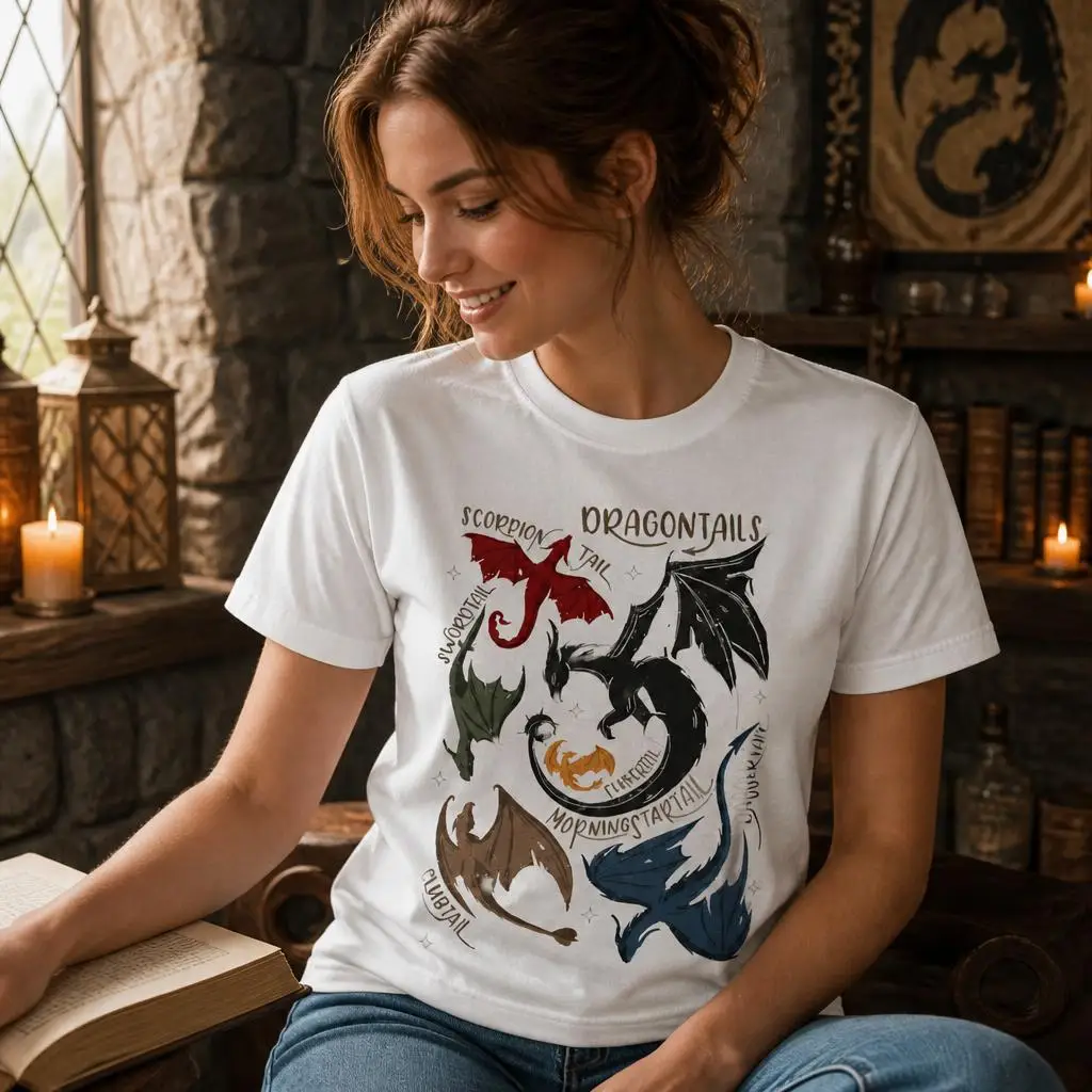 Fourth Wing Rebecca Yarros Houses of The Dragons T-Shirts for Men Pure Cotton Tees Round Collar Short Sleeve T Shirts
