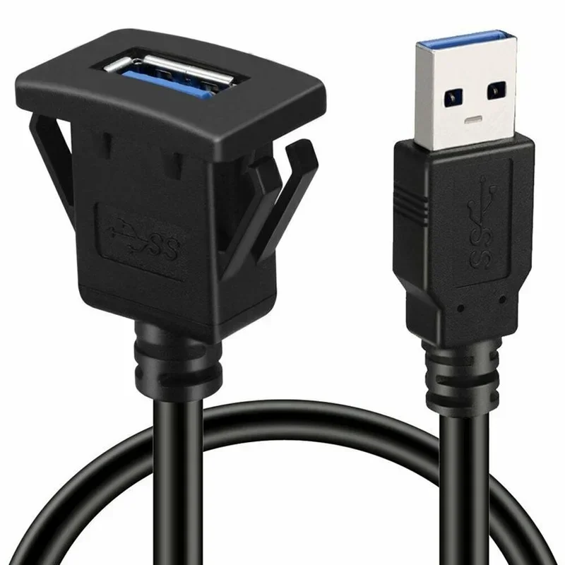 

USB 3.0 Panel Flush Mount Extension Cable with Buckle for Car Truck Boat Motorcycle Dashboard 1M