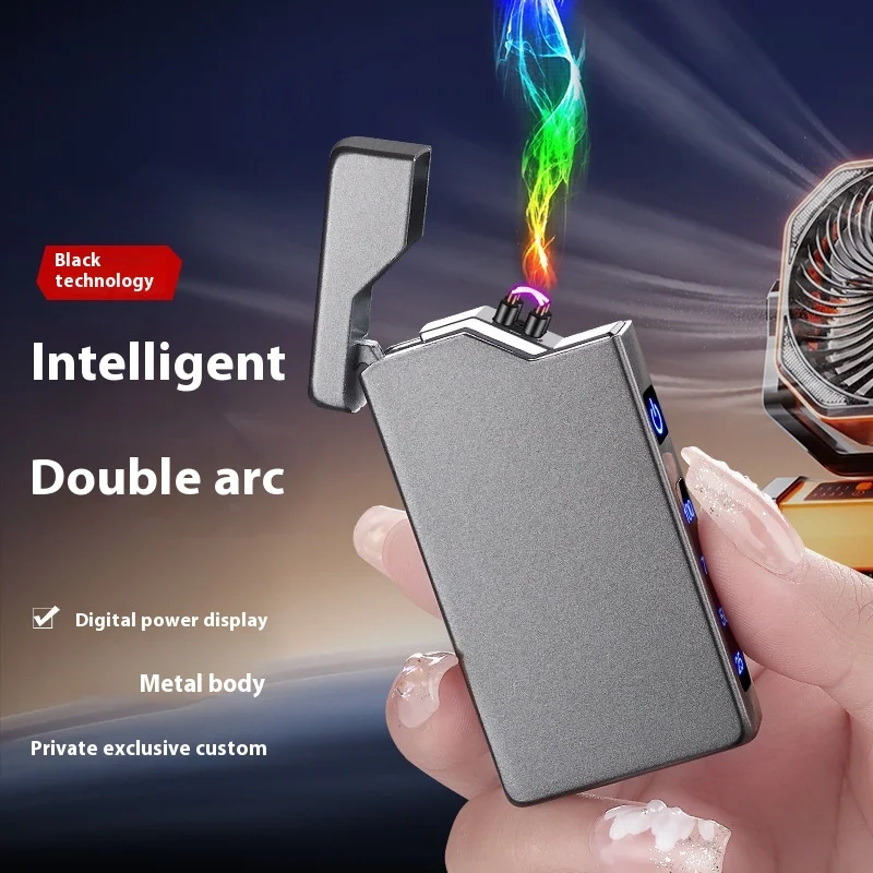 Type-C Fast Charging Windproof Metal Lighter USB LED Power Double Arc Lighter Rechargeable Digital Display Touch Sensor Lighters