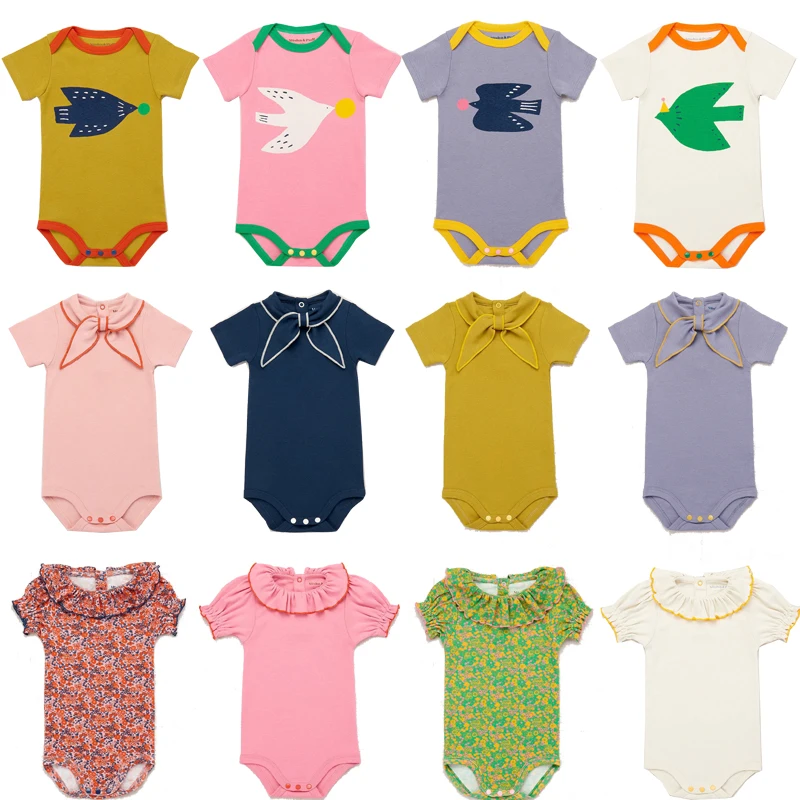 24SS M&P Brand Baby Boys Girls Bodysuits for Infant Toddler Cotton Cute Print Short Sleeve Jumpsuits Clothing Tees