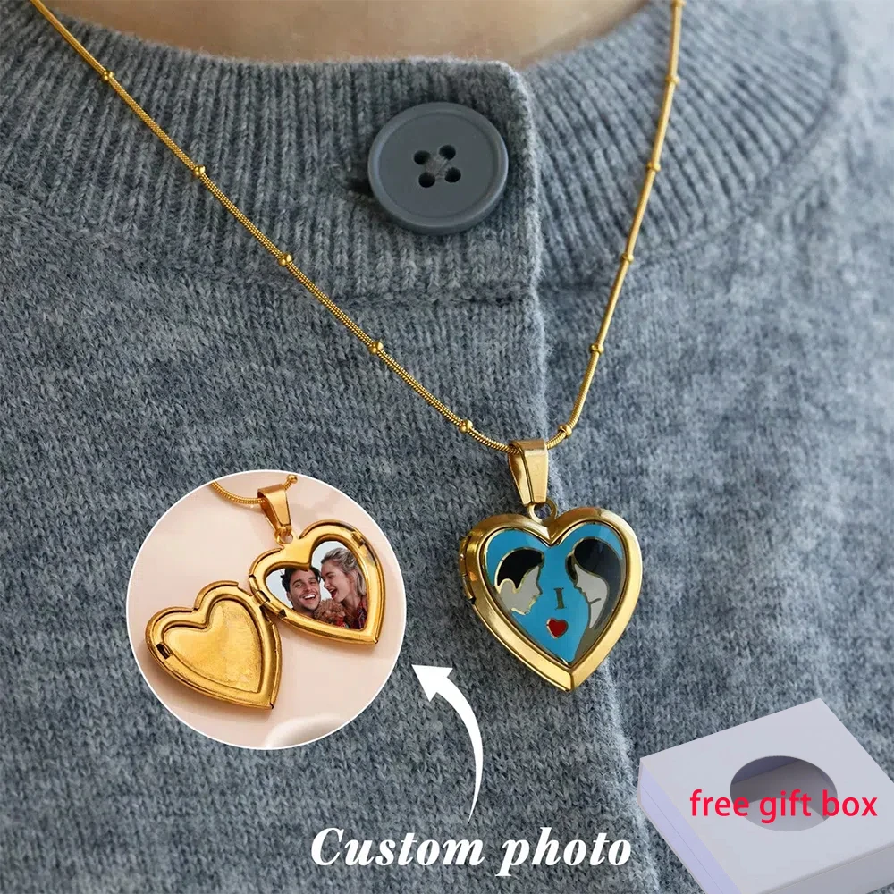 

Custom Photo Heart Locket Pendant Necklace New Personalized Stainless Steel Secret Necklaces Women Dad Mom Friends Jewelry Gifts