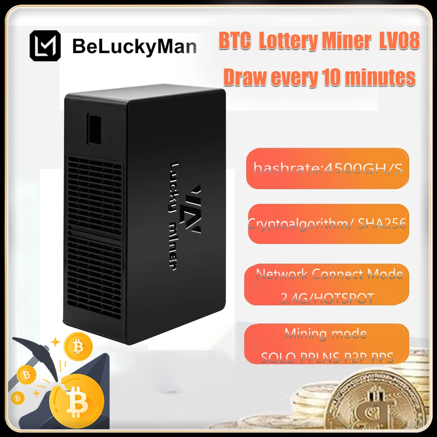 NEW BTC miner LV08  Lucky miner LV08  4.5TH/S bitcoin miner 2.4GWIFI BM1366 SHA256 lottery miner solo miner mining machine