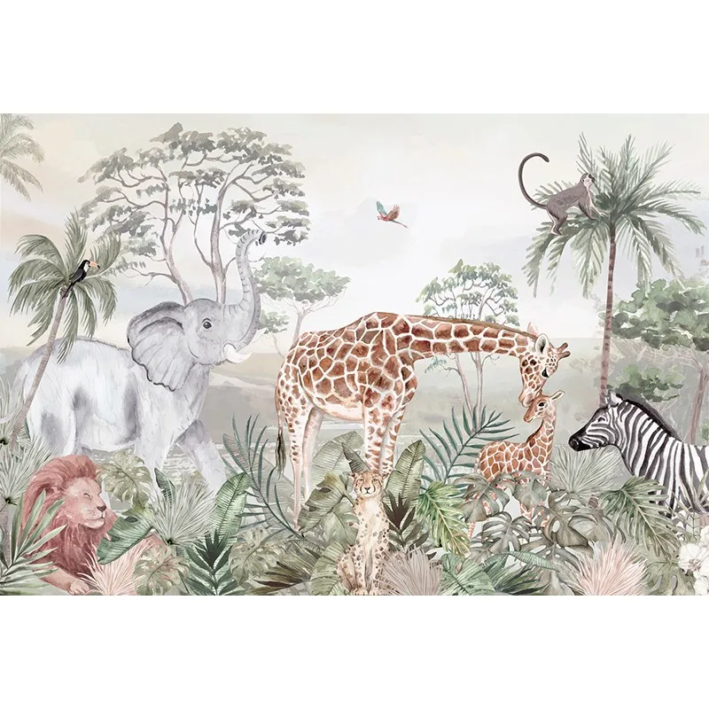 Milofi Aangepaste High-End Muurschildering Tropische Jungle Giraffe Warm Cartoon Behang Kinderkamer Woondecoratie - afbeelding 1