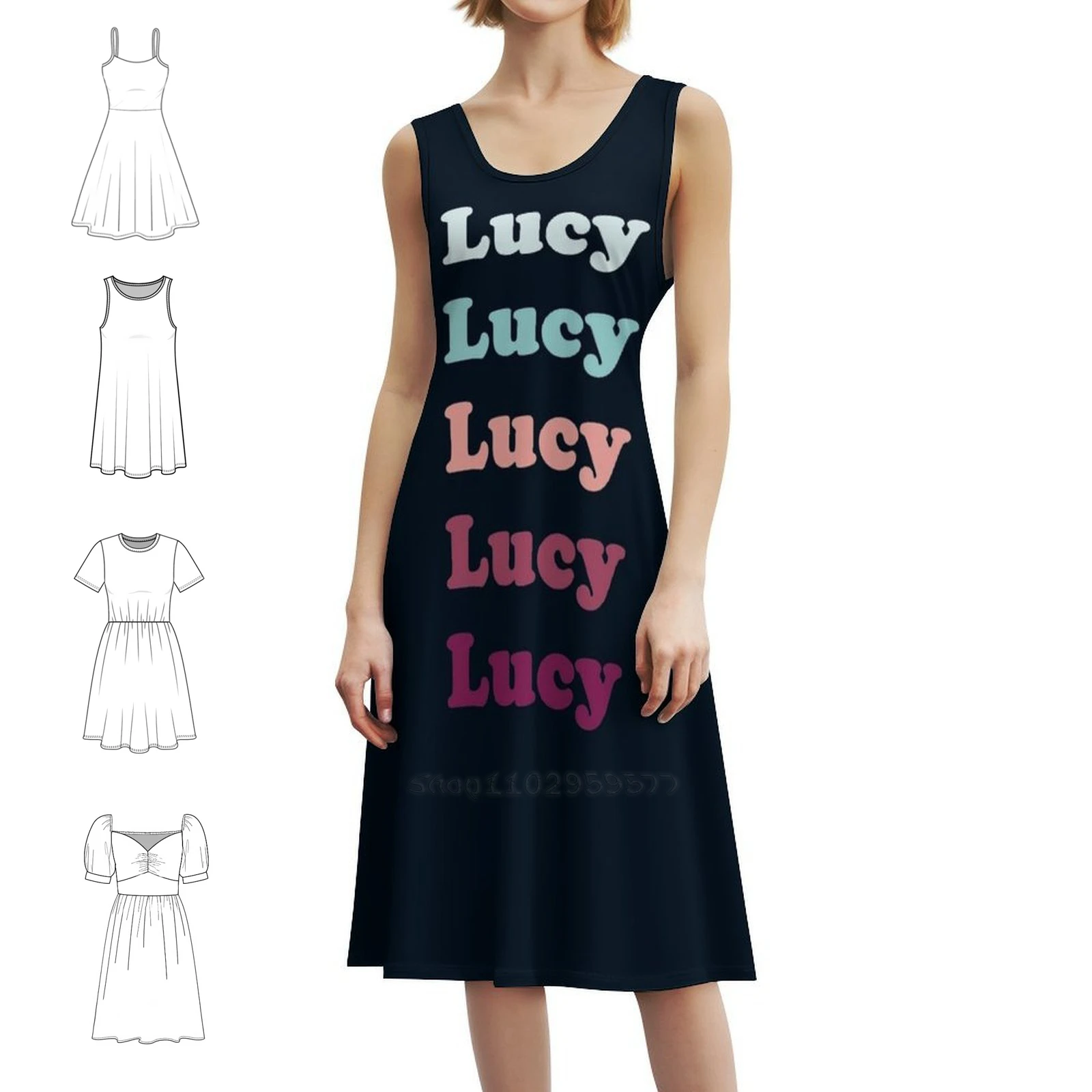 

Lucy-Repeated Name Светло-бирюзово-зеленое абрикосовое красное повседневное платье в корейском стиле для женщин Простые повседневные офисные женские платья I Love