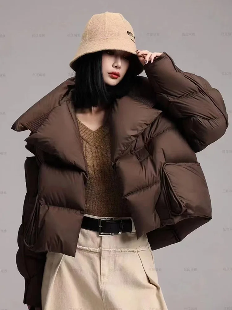 2025 chaqueta acolchada de invierno para mujer, abrigo corto 90% de plumón de pato blanco, ropa de calle femenina, Parkas cálidas, prendas de vestir con mangas extraíbles