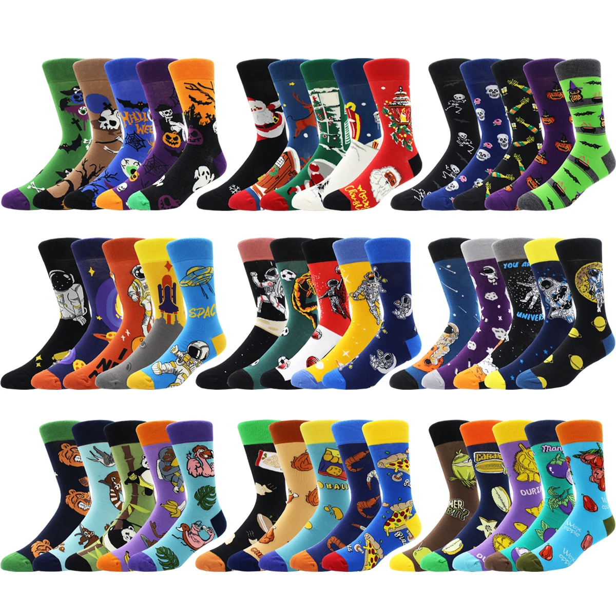 5 Pairs 2024 New Fashion Novelty Cotton Women and Men Socks Happy Spacemen Christmas All Saints\' Day Pumpkin Casual Funny Socks