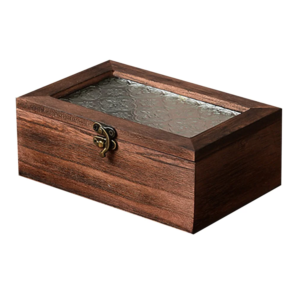 Wooden Box Storage Miss Keepsake Chest with Lid Glass Jewelry Organizer Case Ring