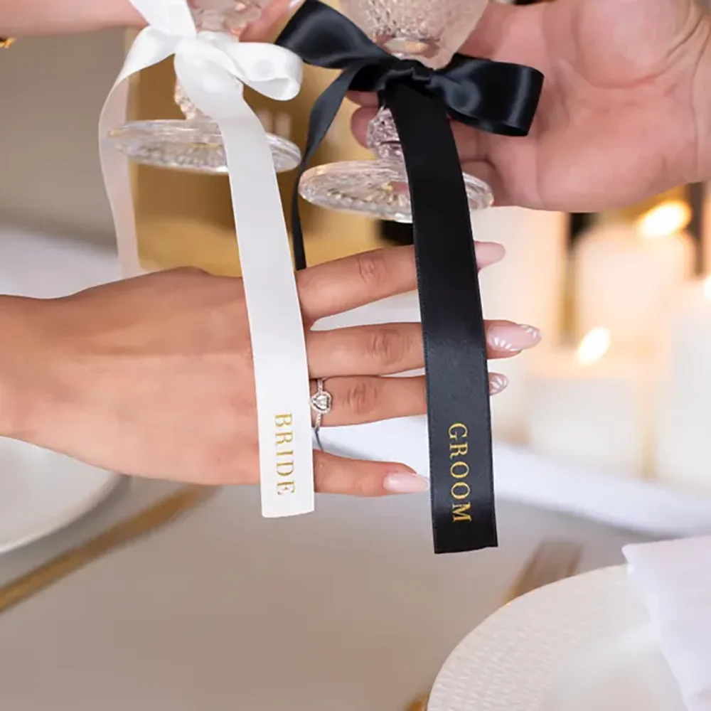 

Bride & Groom Satin Ribbon Bows Wedding Place Setting Ribbons Bridal Hanger Bows Wine Glass Decoration Bridal Shower Gifts