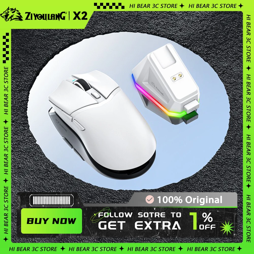 Ziyoulang X2 Wireless Mouse 3mode With Magnetic Charging Dock FPS Gaming Mouse Lightweight Rgb Customized Gamer Mouse Gift