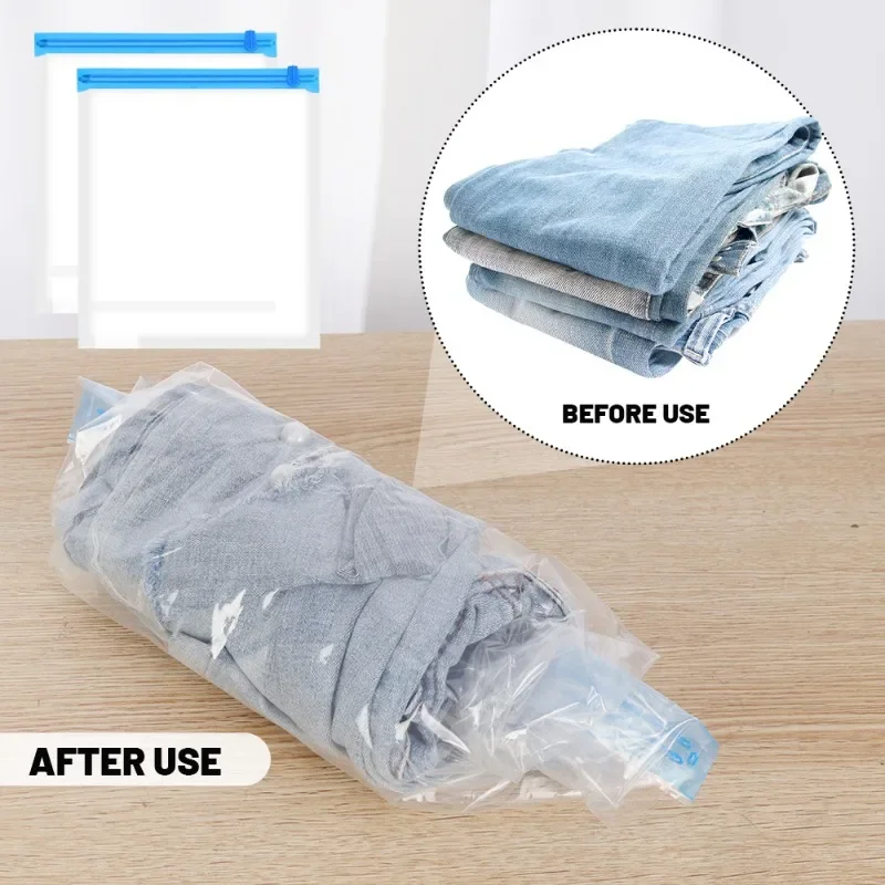 No Need Pump Vacuum Bags Space Saving Clothes Storage Bag Large Plastic Seal Organize Pounch Compression Empty Travel Accessorie