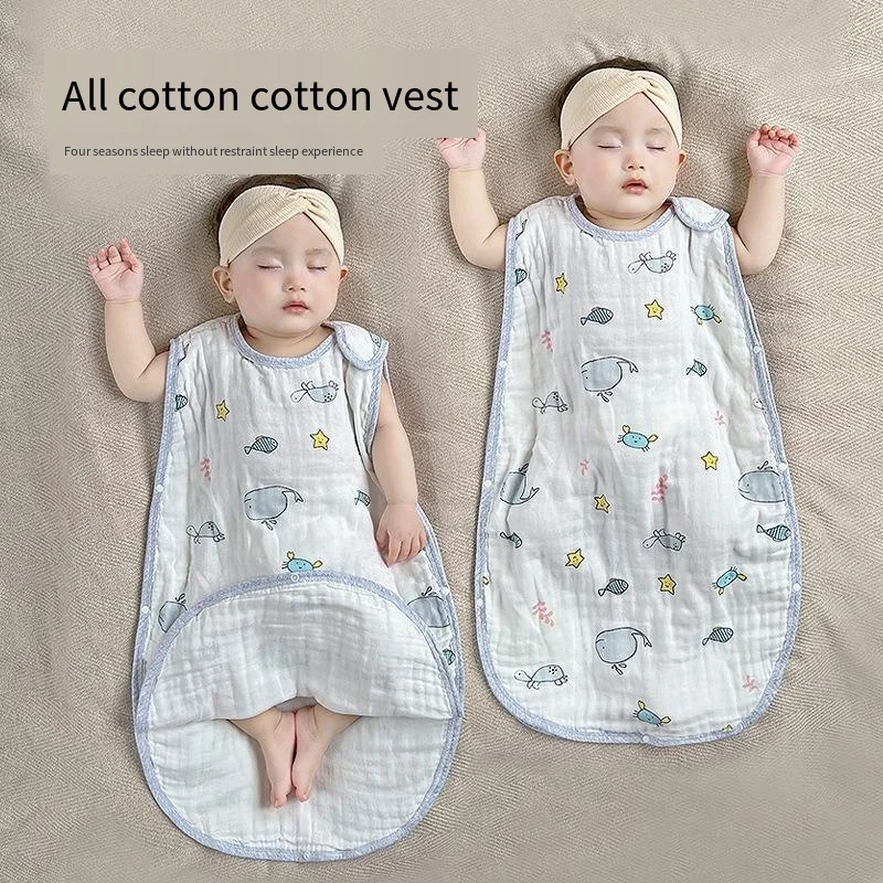 Baby Vest Sleeping Bag Summer Newborn Baby Sleeveless Four Layer Gauze Pure Cotton Children's Kick Resistant  Baby Sleep