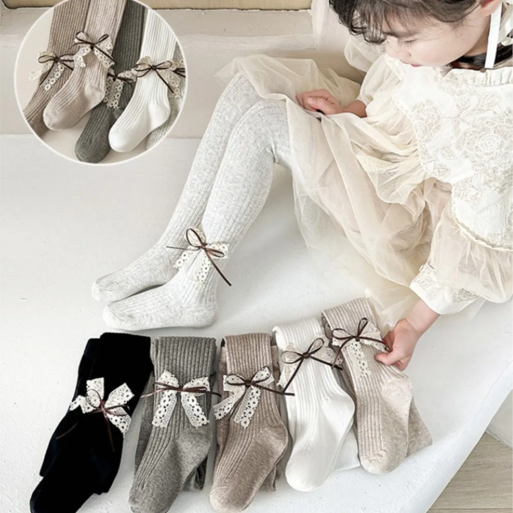 Spring new baby pantyhose with floral lace bow girls' tights princess-style baby pantyhose collant bebe garcon pantyhose
