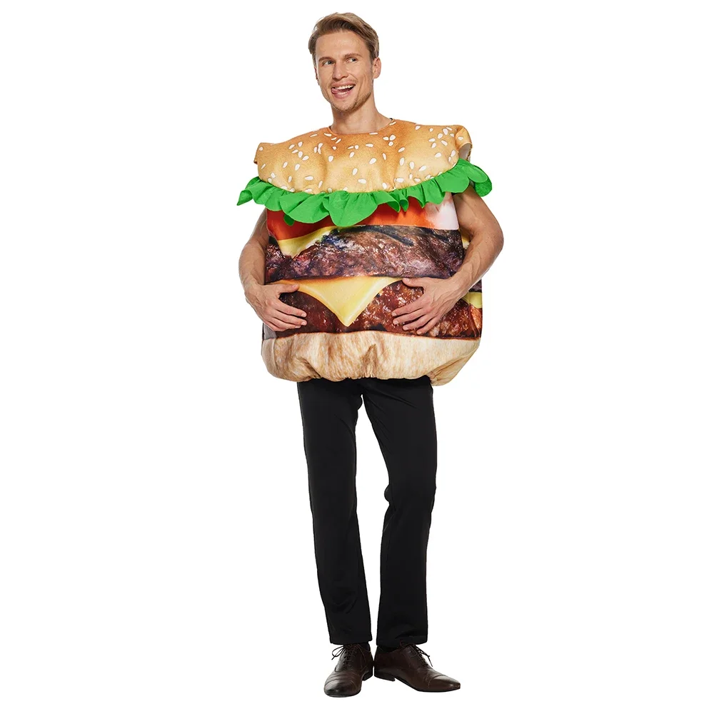 Eraspooky Adult Hamburger Costume Unisex Halloween Costumes Big Mac Cheeseburger Jumpsuits Food Cosplay Outfits Carnival Party