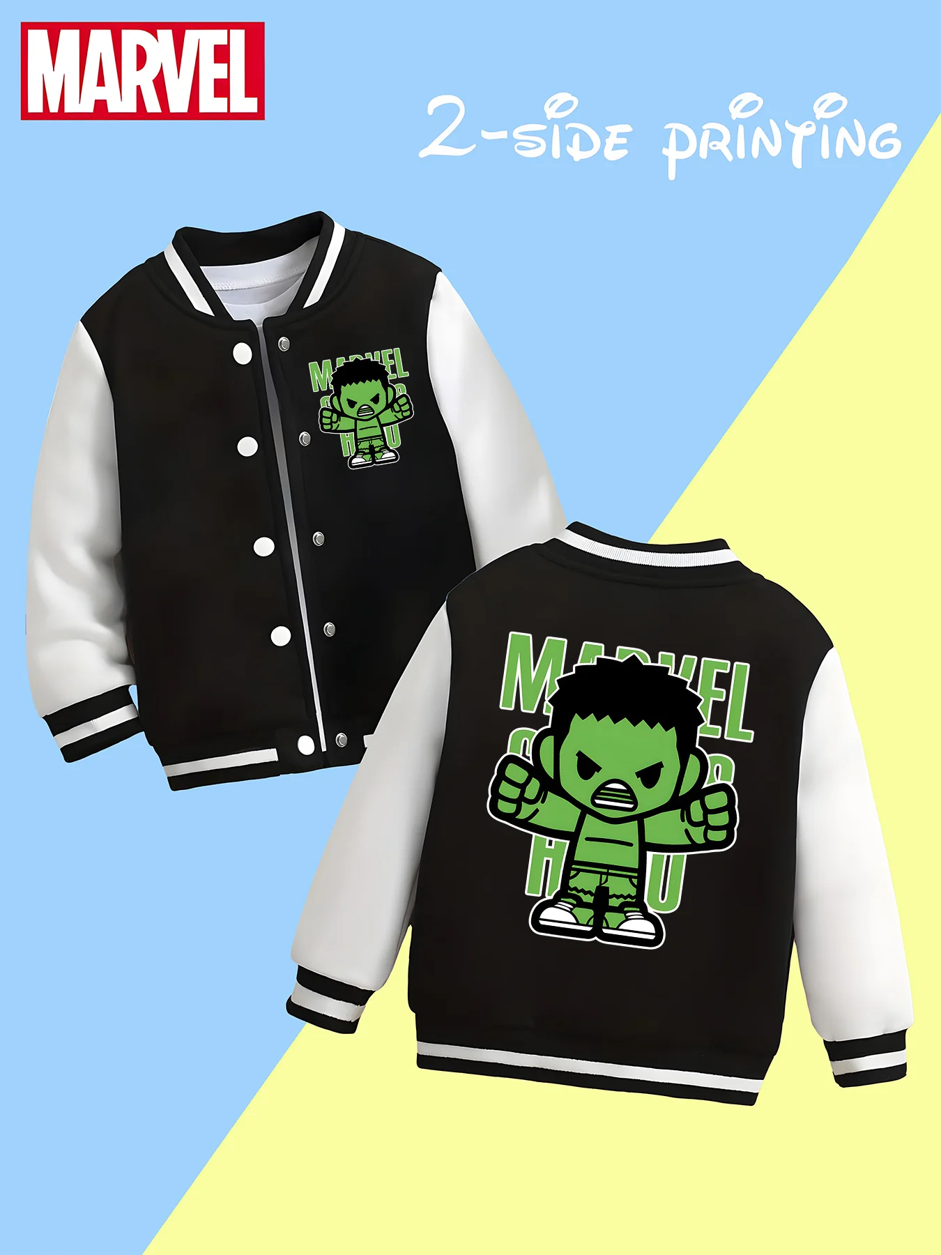 

MINISO Marvel Boys' Baseball Jacket - Cute Hulk double-sided pattern, soft fabric