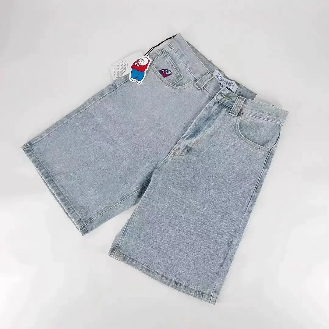 Big Boy Bordado Denim Shorts, Hip Hop Jeans, Streetwear Gráfico Dos Desenhos Animados, Shorts Retro Y2K Baggy, Ginásio de Basquete para Homens, Harajuku