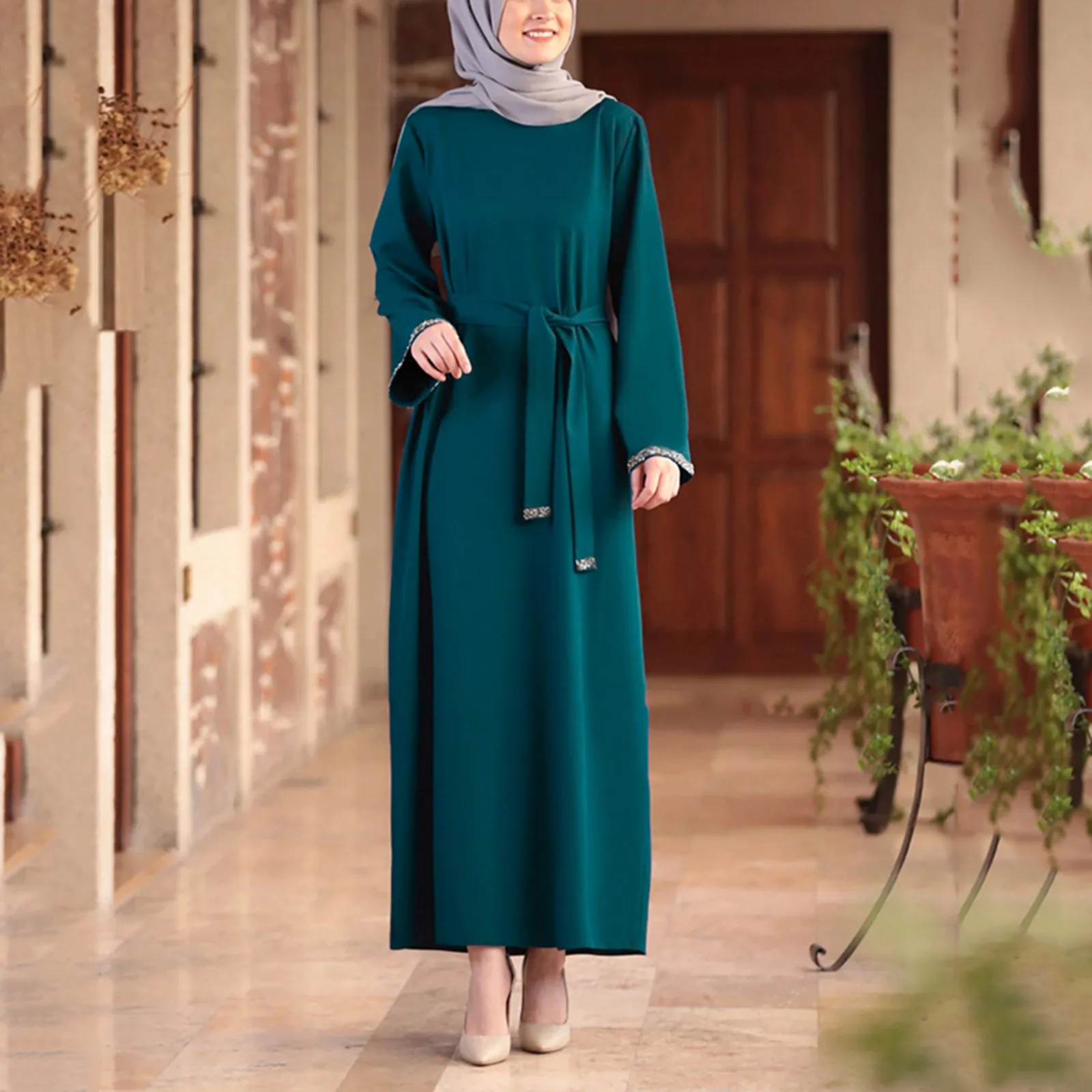 

Women Long Sleeve Loose Islamic Prayer Dress New Muslim Dresses For Abaya Ramadan Hijab Neck Cover Dresses Islam Clothing