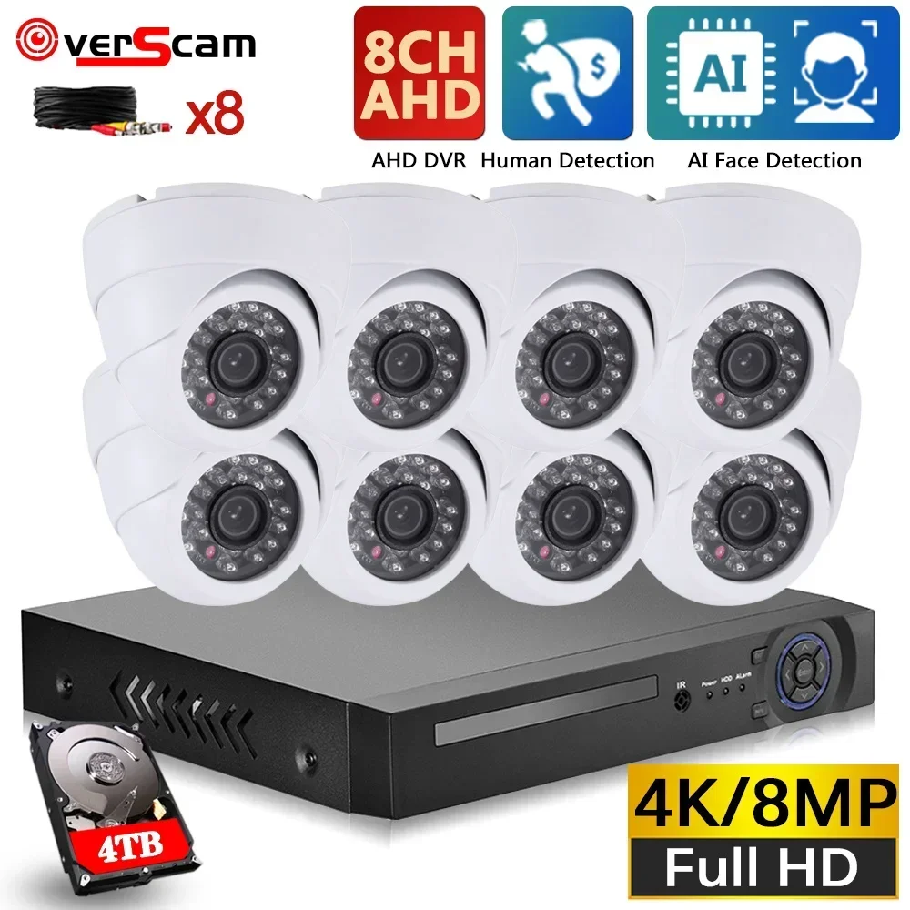 Kit de système de sécurité de caméra CCTV AHD 4K, ensemble DVR 8CH, extérieur, rue 8MP BNC, caméra Bullet, kit de vidéosurveillance XMEYE 4CH