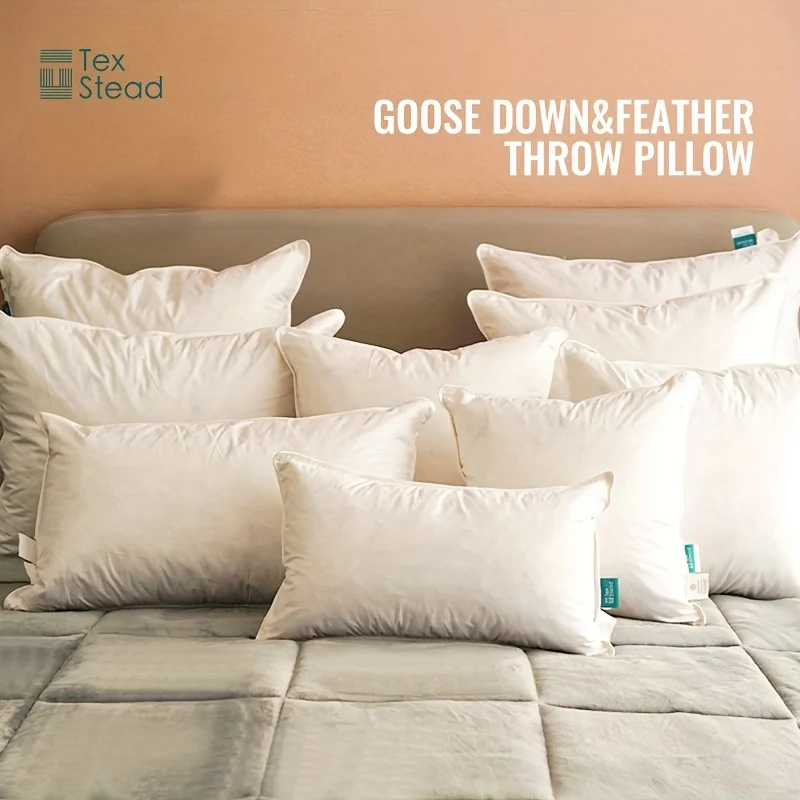 1PC, Goose Feather Throw Pillow Insert, White, Bed and Couch Pillows - Indoor Decorative Pillows