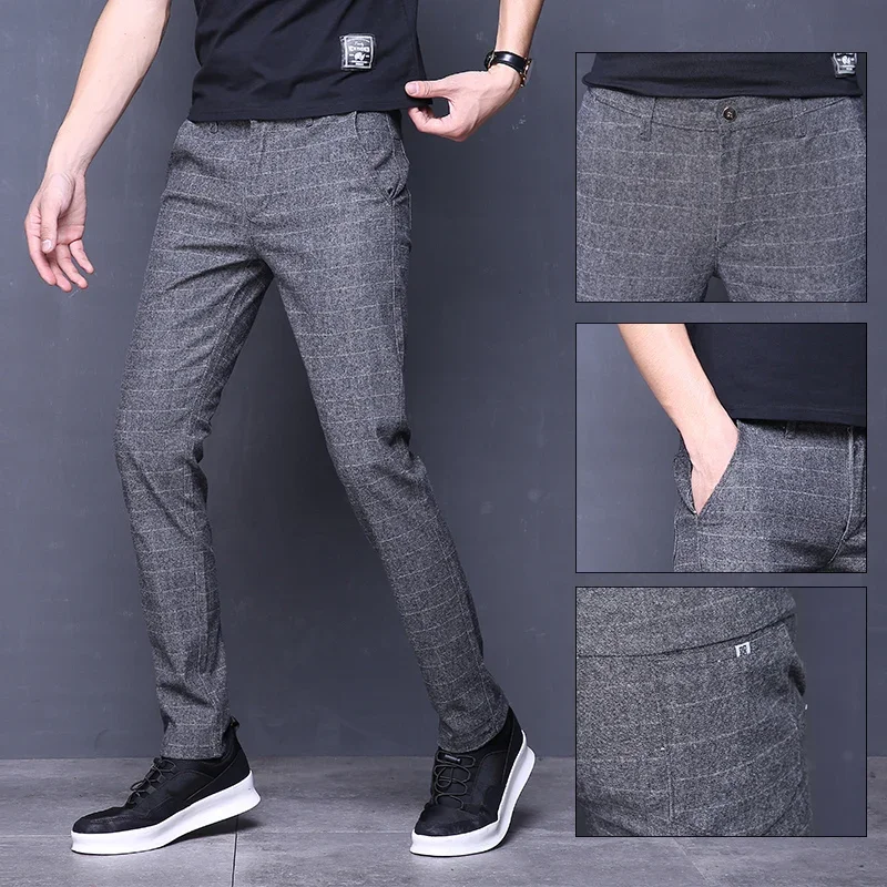 

Formal Business Casual Slim Fit Plaid Suit Pants Men Classic Checkered Mens Dress Pants Plus Size Tweed Long Trousers Men