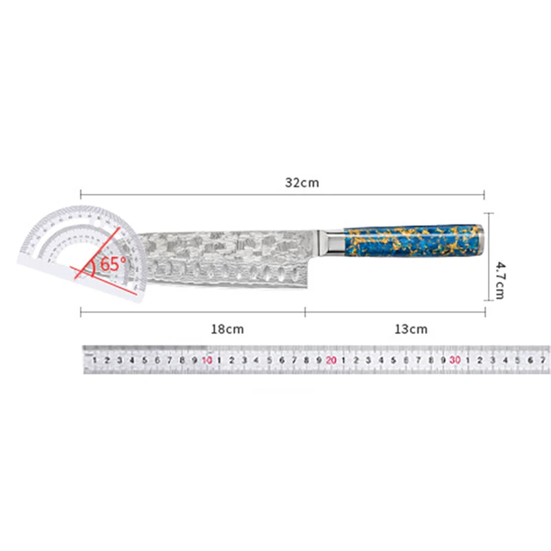 7 Inch Santoku Knife 67-Layers Damascus Steel VG10 Blade Resin Handle Chef Cleaver Meat Slicing Vegetable Japanese Kitchen Knife