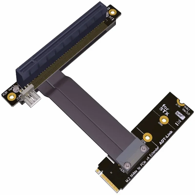 M.2 NVMe M Key to PCIe x4 x16 Extender Adapter 90 Degree Angled For STX Motherboard Graphics Card Extension