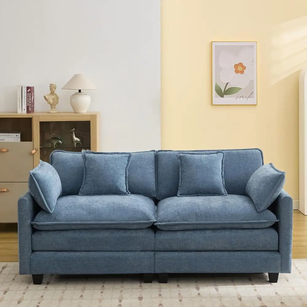 

76 Deep Seat Chenille 2-Seat Sectional Sofa, Comfortable Loveseat for Living Room, Small Space, Blue