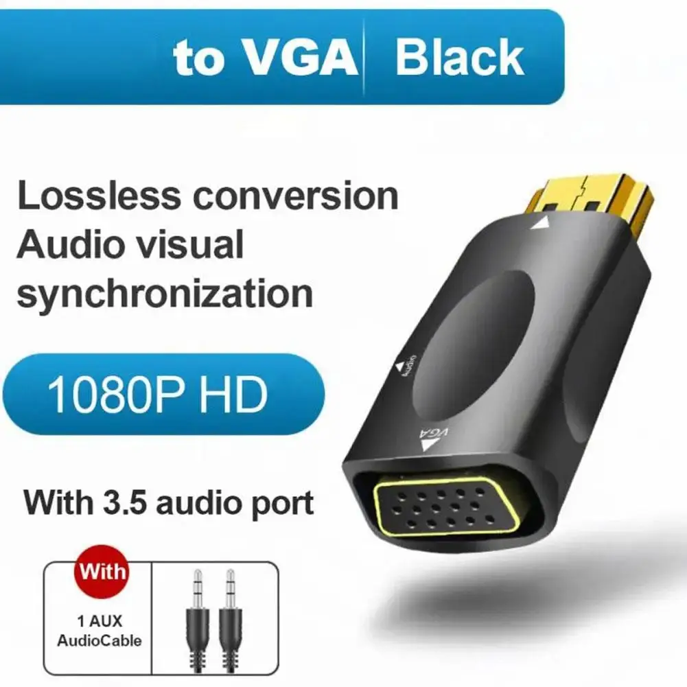 HDMI-compatible To VGA Cable Converter Male To Famale Converter Adapter 3.5 Mm Jack Audio HD 1080P For PC Laptop Tablet