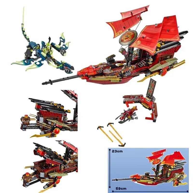 Serie Ninja Destiny Bounty Building Blocks Veicolo spaziale Dragon Boat Base Hydro Ship Carro Sora Mattoni Giocattoli per ragazzi Regali 70738