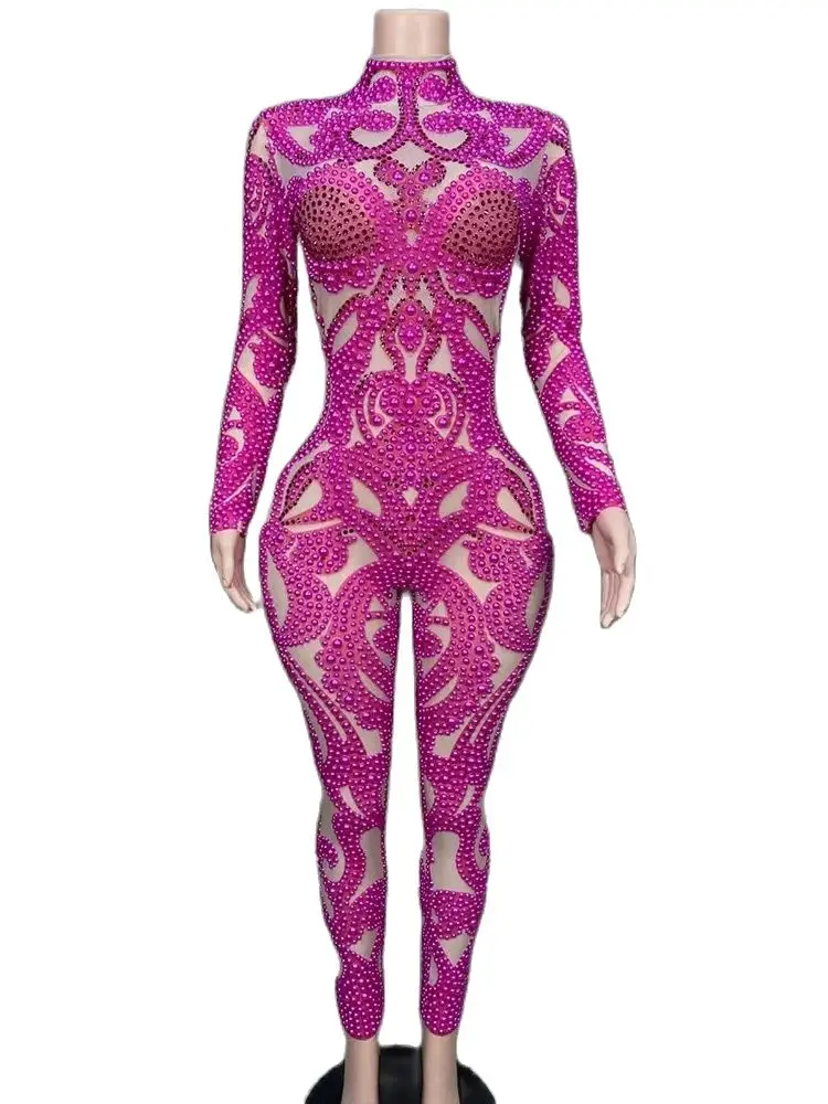 

High Quality Hot Diamond Sexy Bag Buttocks Rose Red Jumpsuit Pants 2024 New Fashion Custom Clothing